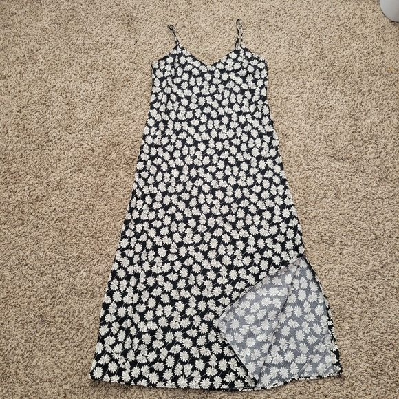 Gap Slip Dress Midi Floral Black White 90s Sleeveless Slit Size Small - Picture 4 of 8